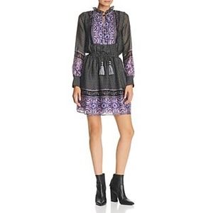 Aqua Long-Sleeve Border Print Dress in Black Multi